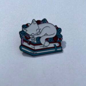 2/$14 Cat Laying on Books book lover‎ brooch lapel pin backpack pin hat pin gift